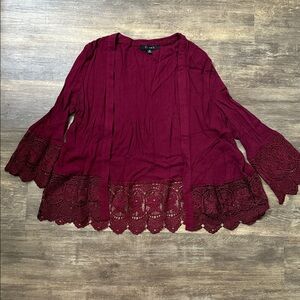 I Joah Burgundy Lace Trim Kimono Cardigan
